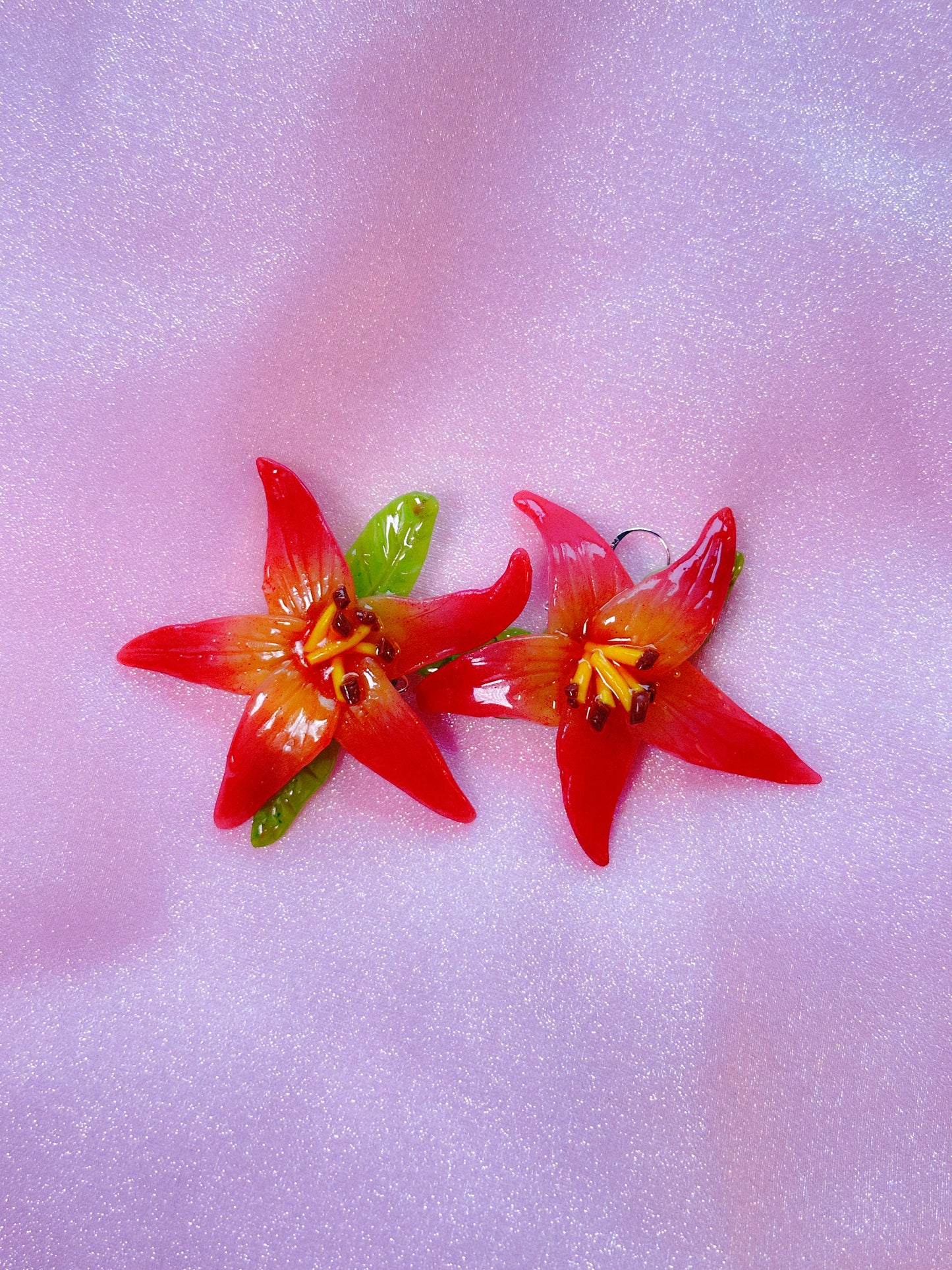 Handcrafted Lilly Flower Earrings Pink