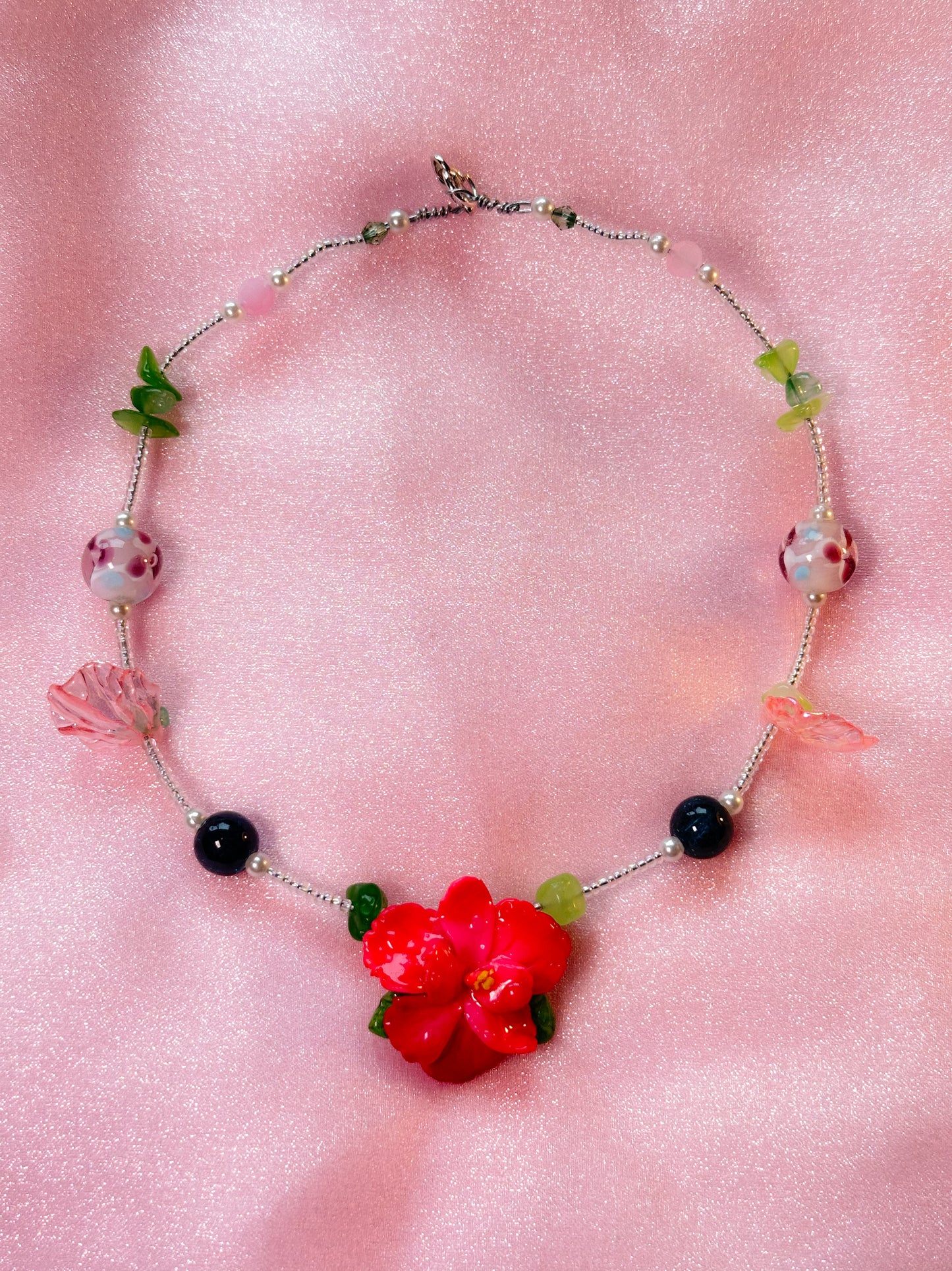 Handcrafted Hibiscus Necklace Pink