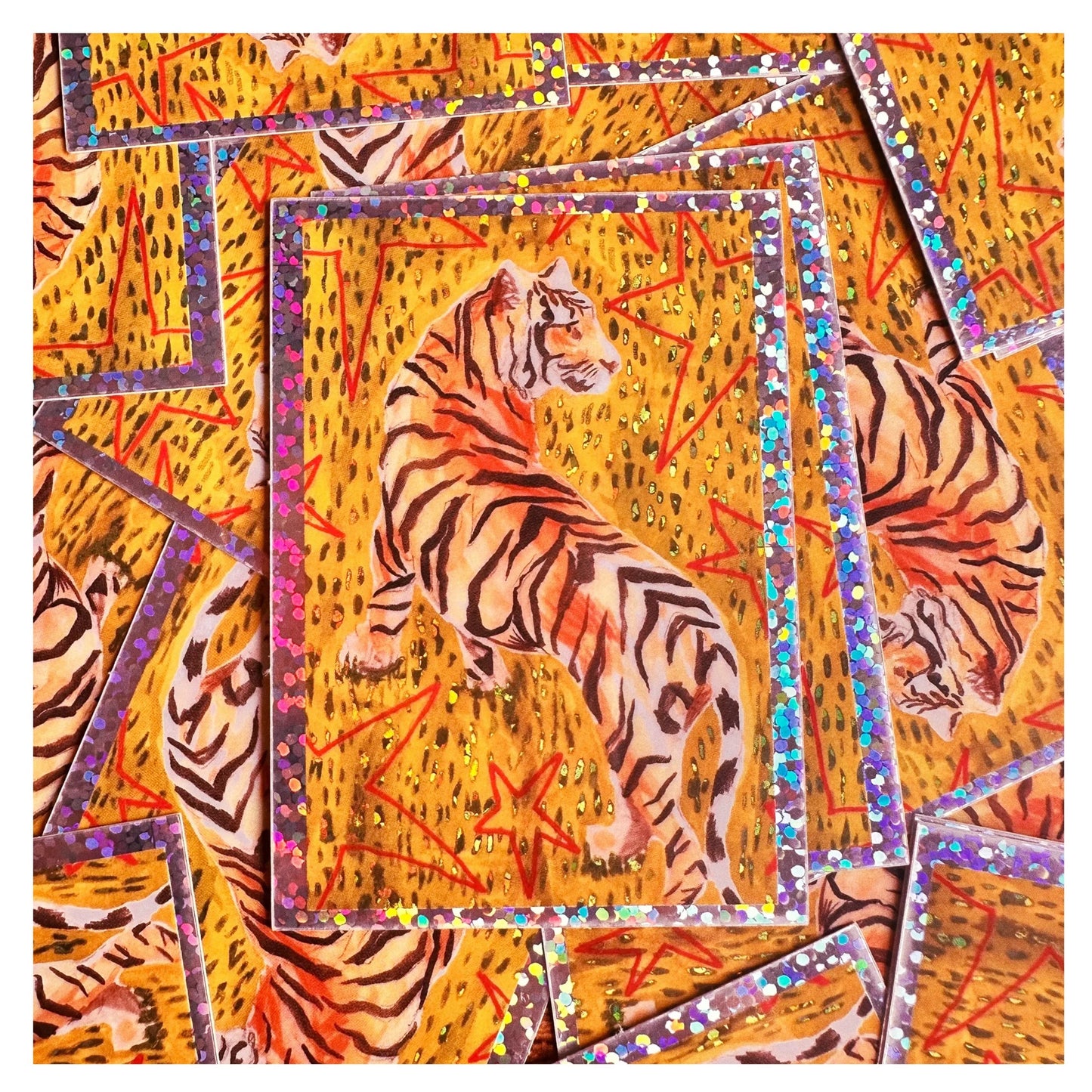 Glitter tiger sticker