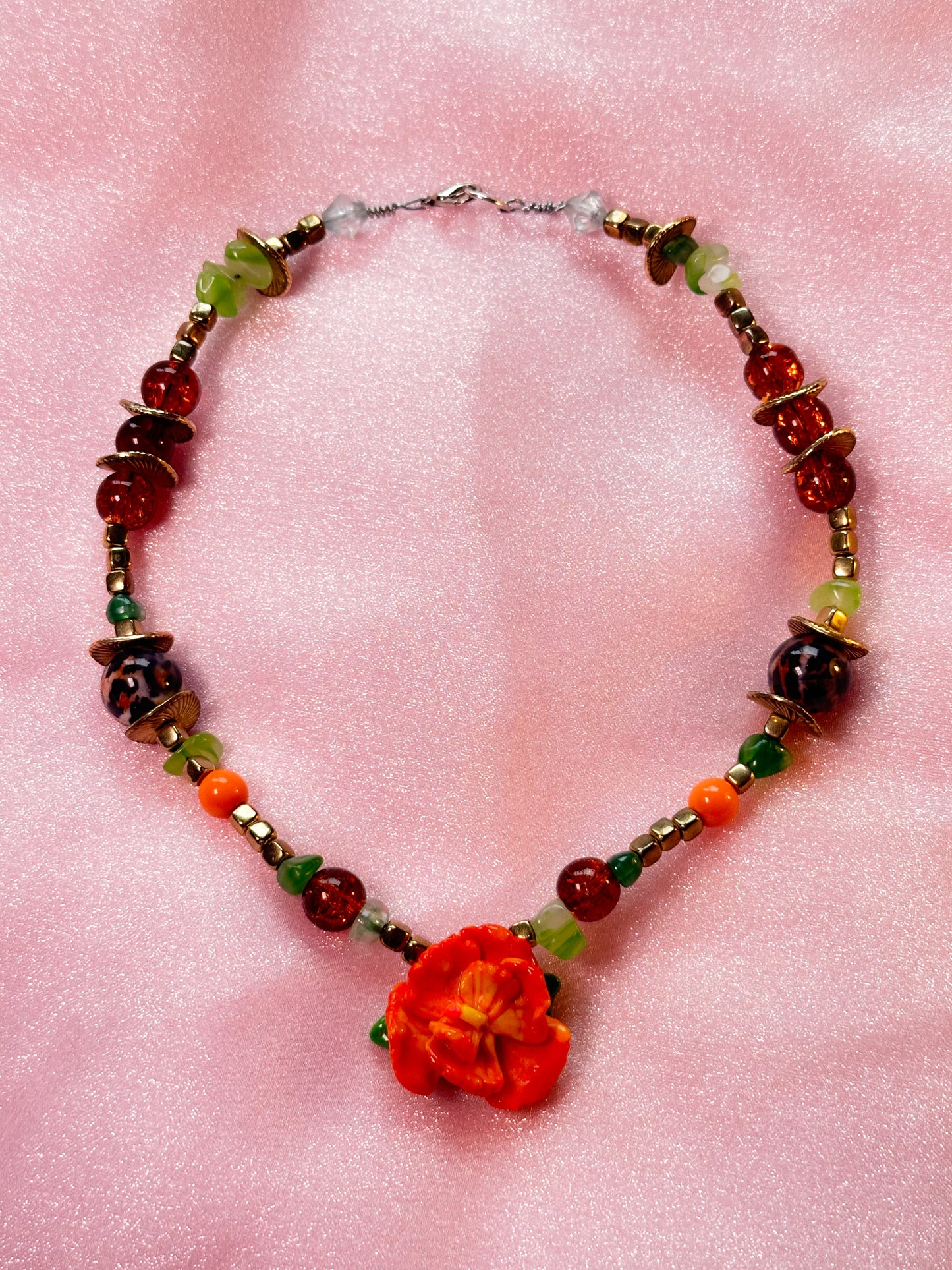 Handcrafted Hibiscus Necklace Orange