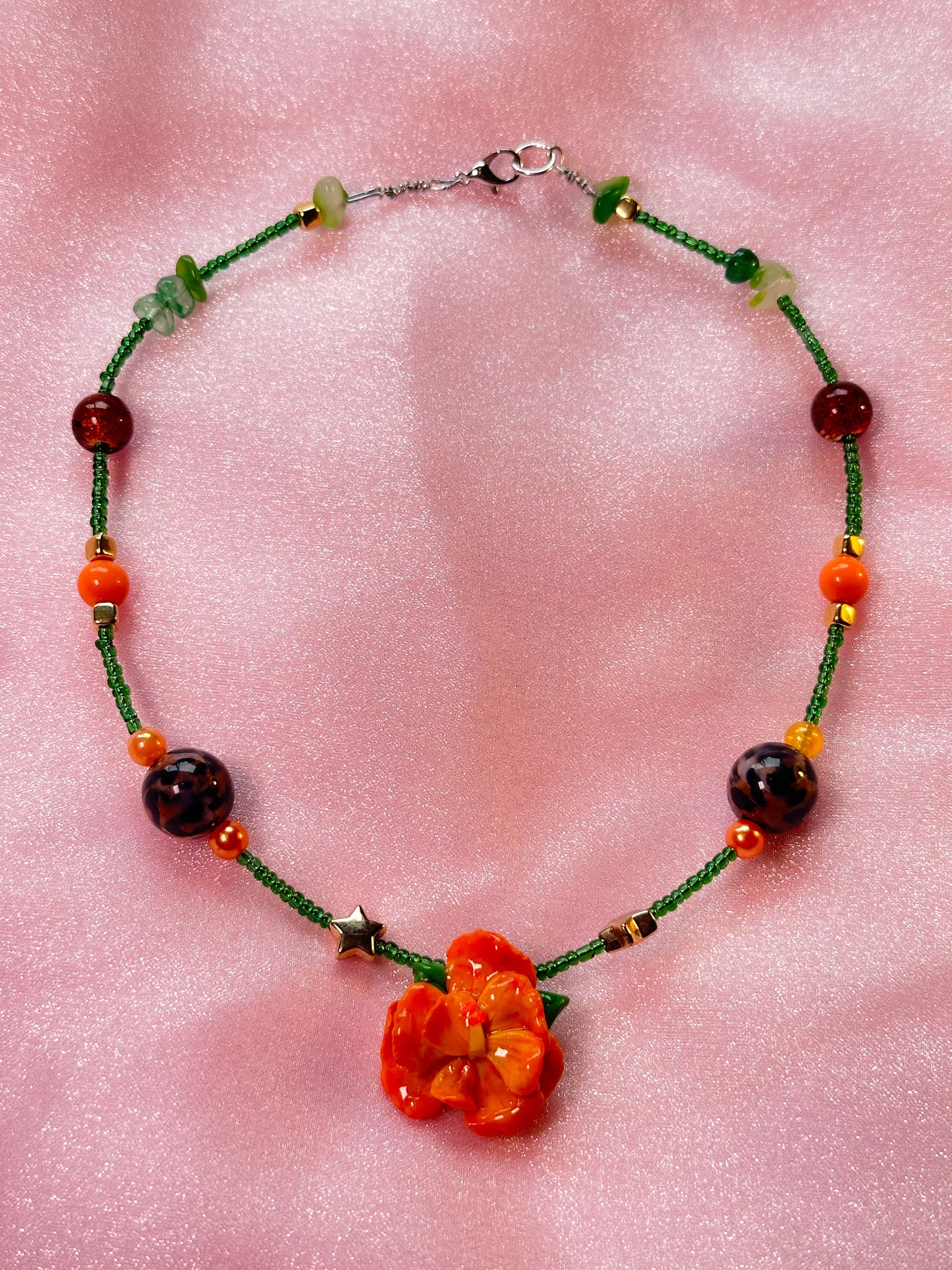 Handcrafted Hibiscus Necklace Orange