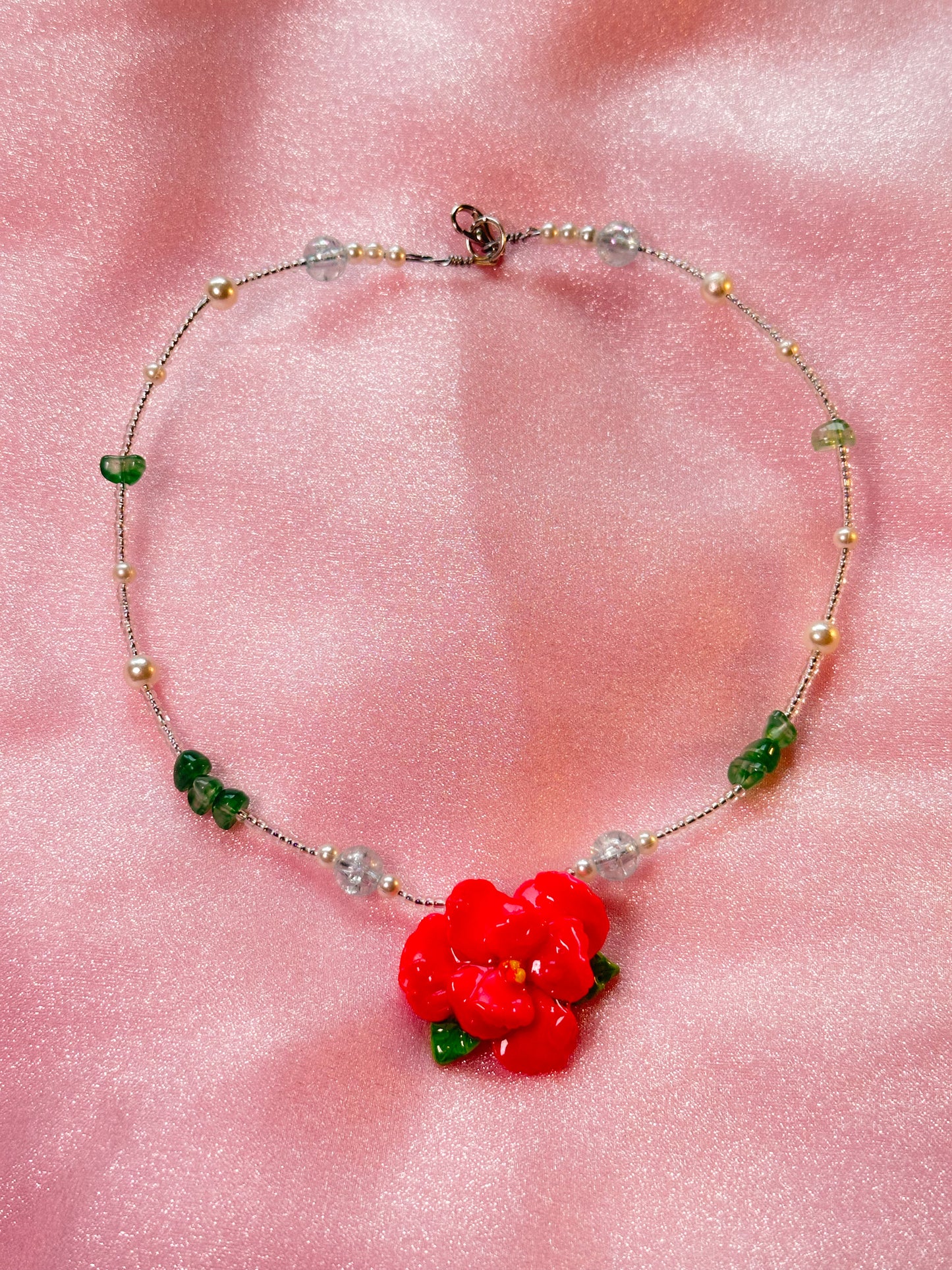 Handcrafted Hibiscus Necklace Pink