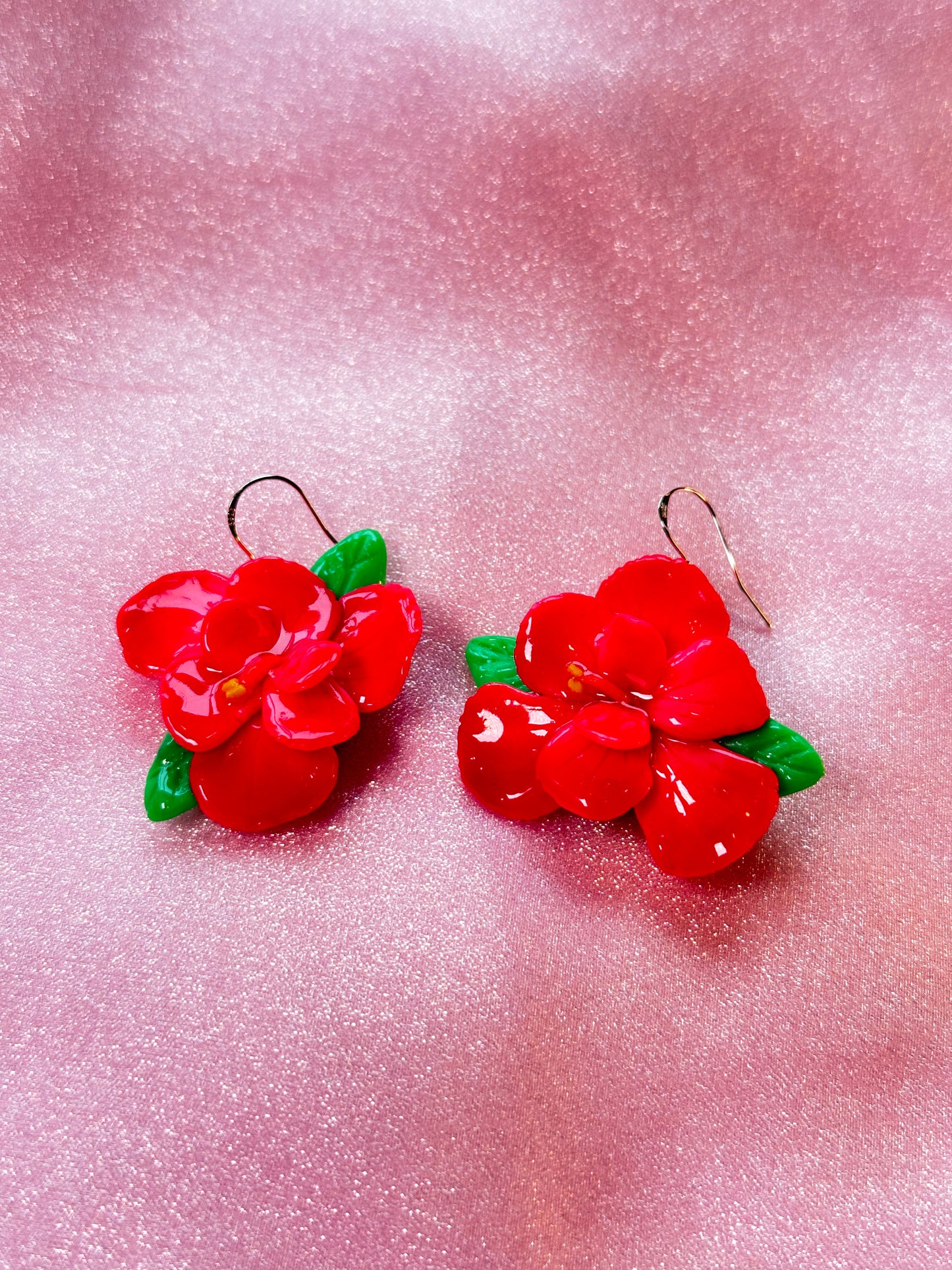 Handcrafted Hibiscus Flower Earrings Pink