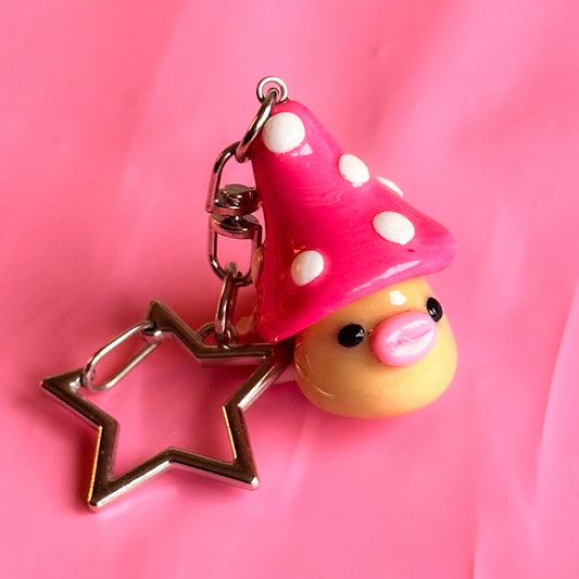 Pink mushroom keychain