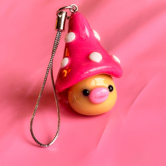 Pink mushroom phone charm